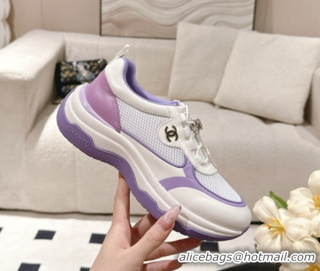 Good Quality Chanel Calfskin and Mesh Sneakers Purple 2025 CH061006
