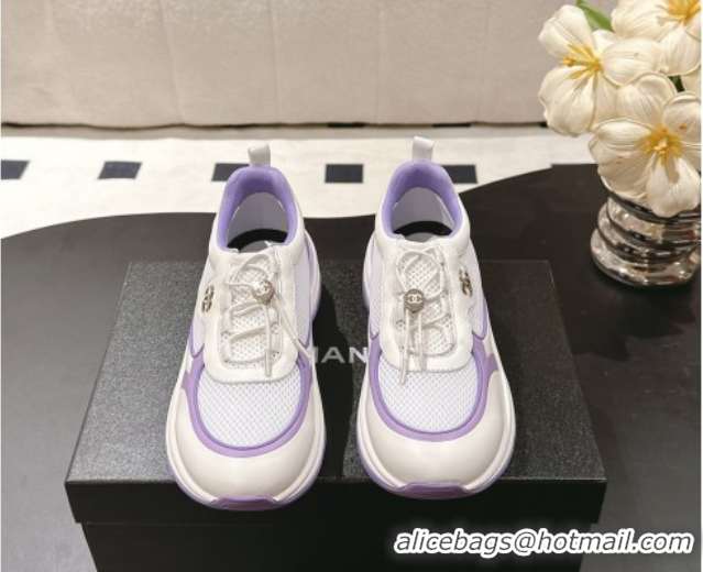 Good Quality Chanel Calfskin and Mesh Sneakers Purple 2025 CH061006