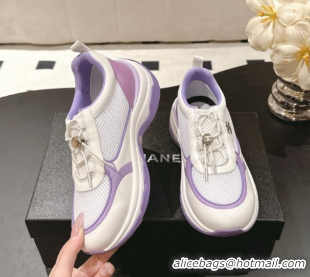 Good Quality Chanel Calfskin and Mesh Sneakers Purple 2025 CH061006