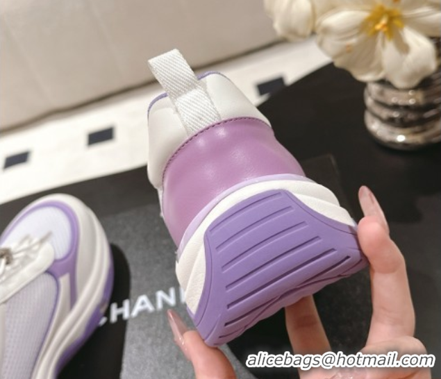 Good Quality Chanel Calfskin and Mesh Sneakers Purple 2025 CH061006
