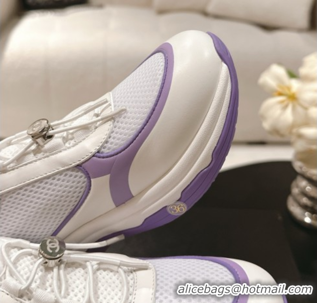 Good Quality Chanel Calfskin and Mesh Sneakers Purple 2025 CH061006