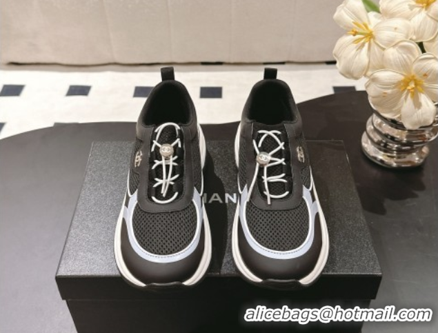 Good Quality Chanel Calfskin and Mesh Sneakers Black 2025 CH061006