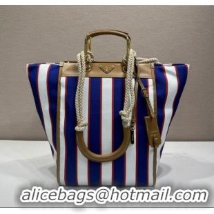 Luxury Cheap Prada Large Printed Canvas and Leather Tote Bag 1BG561 Blue 2025