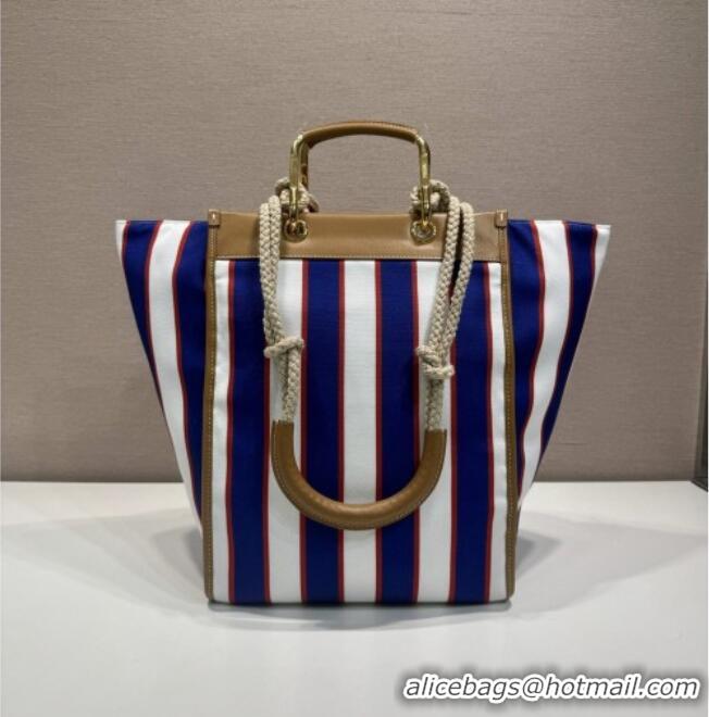 Luxury Cheap Prada Large Printed Canvas and Leather Tote Bag 1BG561 Blue 2025