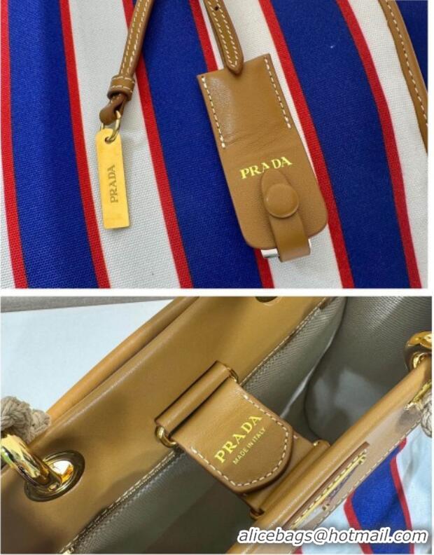 Luxury Cheap Prada Large Printed Canvas and Leather Tote Bag 1BG561 Blue 2025