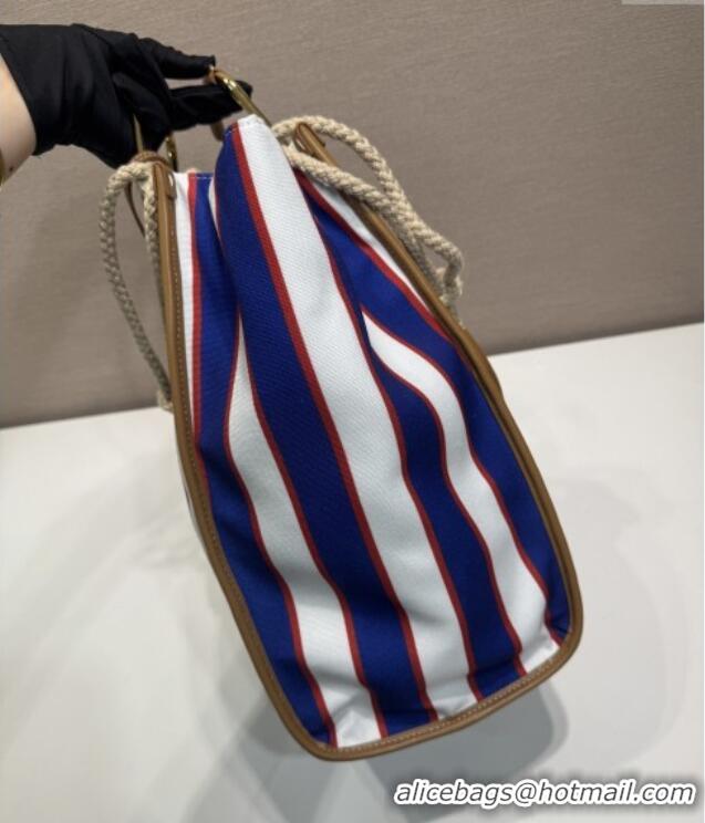 Luxury Cheap Prada Large Printed Canvas and Leather Tote Bag 1BG561 Blue 2025