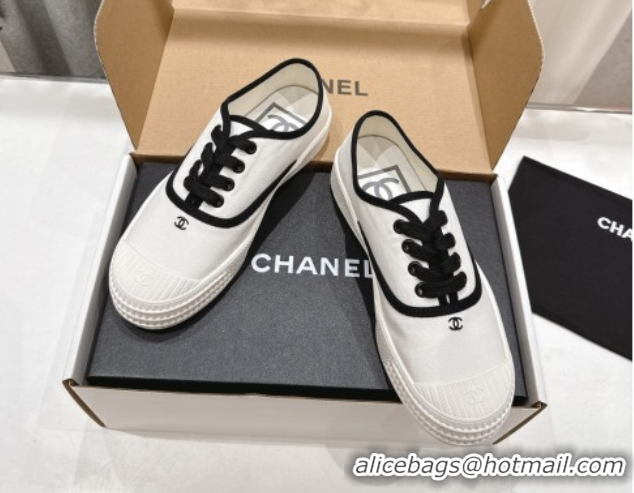 Top Grade Chanel Canvas Sneakers White 2025 CH061007