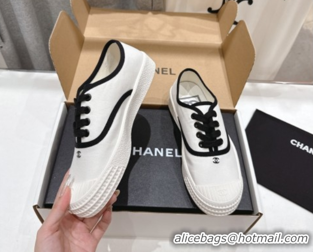 Top Grade Chanel Canvas Sneakers White 2025 CH061007