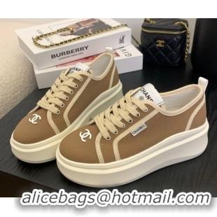 Shop Duplicate Chanel Platform Canvas Sneakers Brown 2025 CH061008