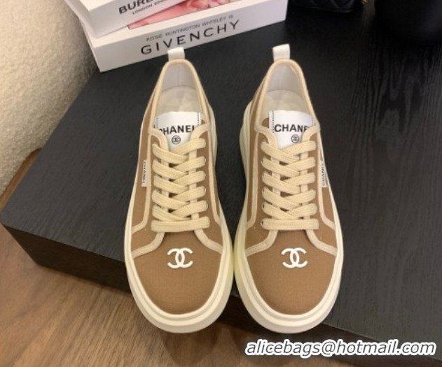 Shop Duplicate Chanel Platform Canvas Sneakers Brown 2025 CH061008