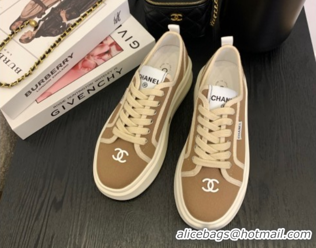 Shop Duplicate Chanel Platform Canvas Sneakers Brown 2025 CH061008