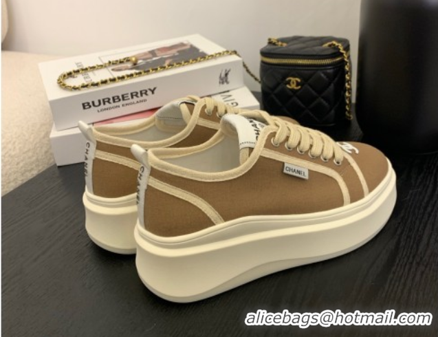 Shop Duplicate Chanel Platform Canvas Sneakers Brown 2025 CH061008