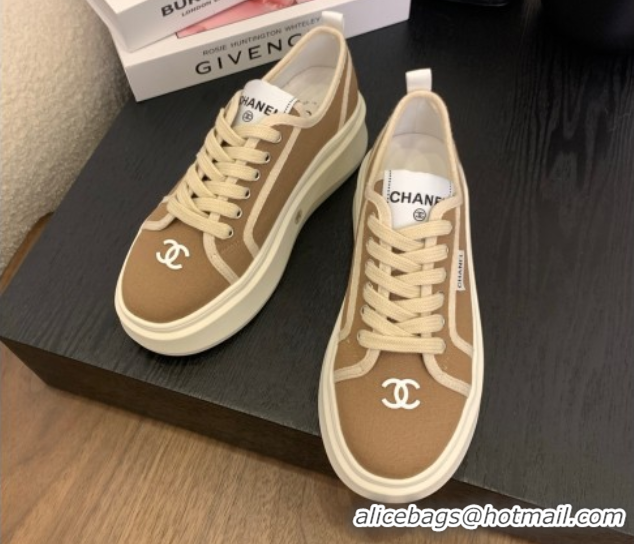 Shop Duplicate Chanel Platform Canvas Sneakers Brown 2025 CH061008