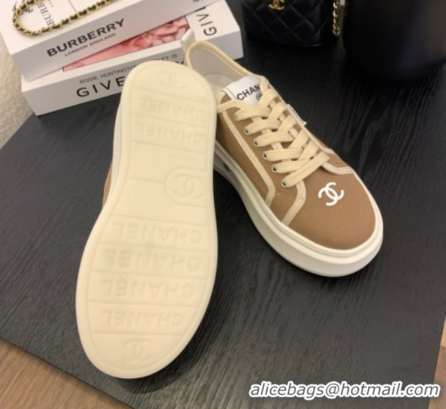 Shop Duplicate Chanel Platform Canvas Sneakers Brown 2025 CH061008