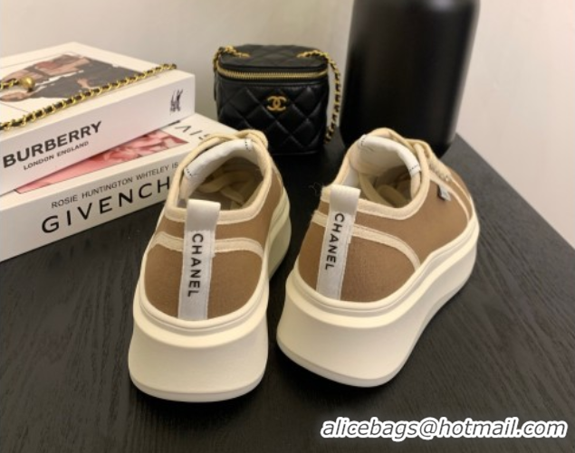 Shop Duplicate Chanel Platform Canvas Sneakers Brown 2025 CH061008