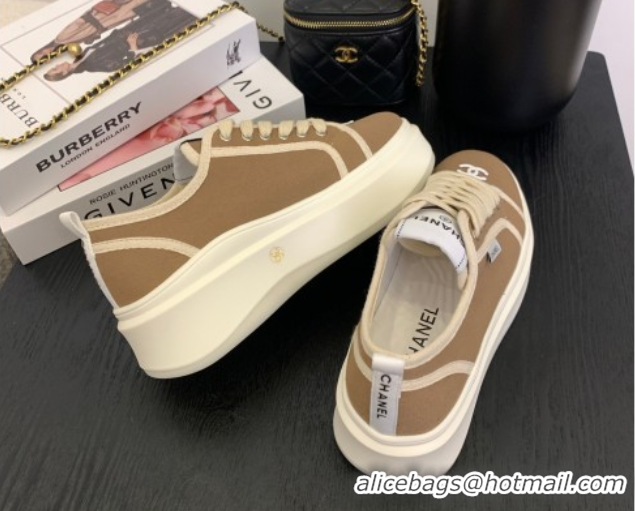 Shop Duplicate Chanel Platform Canvas Sneakers Brown 2025 CH061008