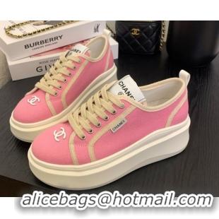 Good Looking Chanel Platform Canvas Sneakers Pink 2025 CH061008
