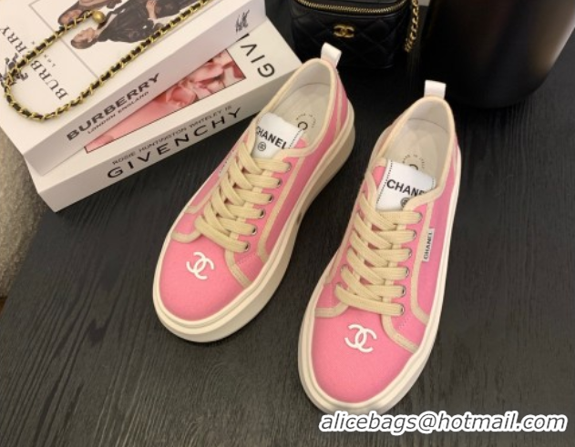 Good Looking Chanel Platform Canvas Sneakers Pink 2025 CH061008