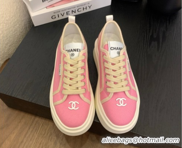 Good Looking Chanel Platform Canvas Sneakers Pink 2025 CH061008