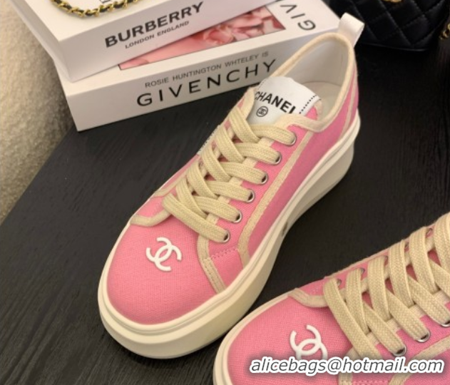 Good Looking Chanel Platform Canvas Sneakers Pink 2025 CH061008