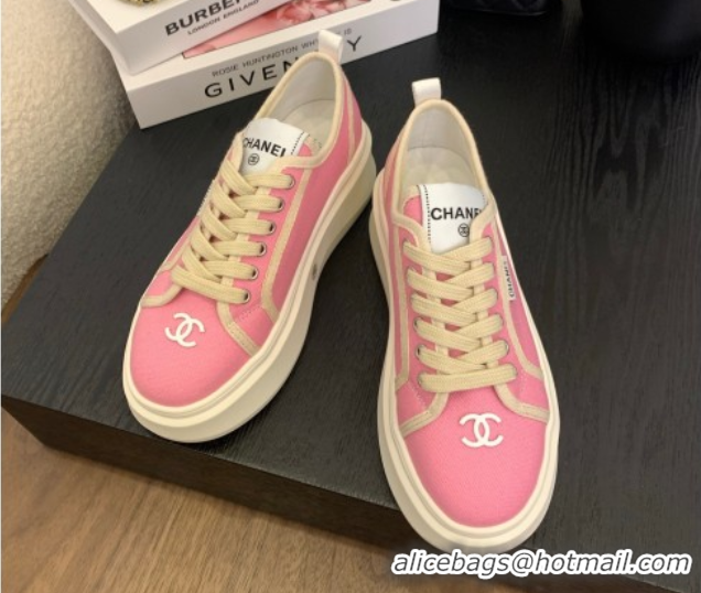 Good Looking Chanel Platform Canvas Sneakers Pink 2025 CH061008