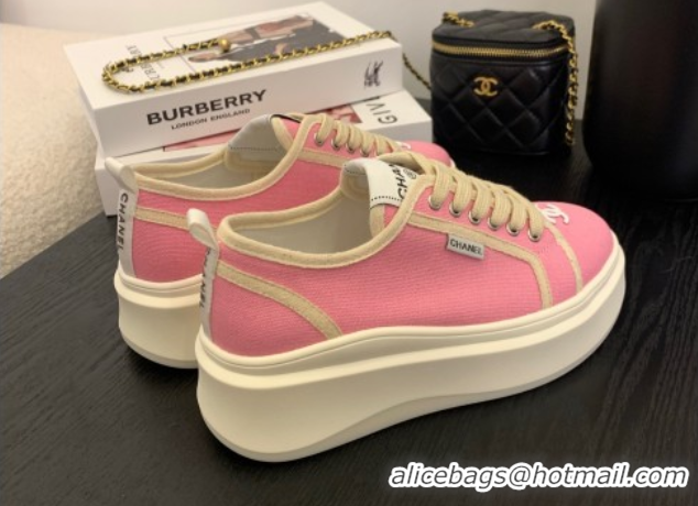 Good Looking Chanel Platform Canvas Sneakers Pink 2025 CH061008