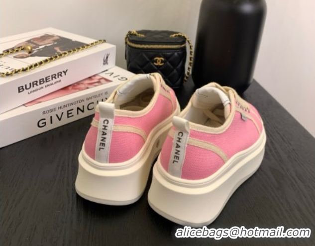 Good Looking Chanel Platform Canvas Sneakers Pink 2025 CH061008