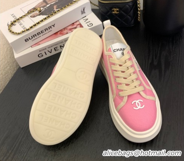 Good Looking Chanel Platform Canvas Sneakers Pink 2025 CH061008