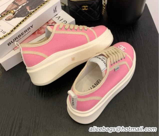 Good Looking Chanel Platform Canvas Sneakers Pink 2025 CH061008
