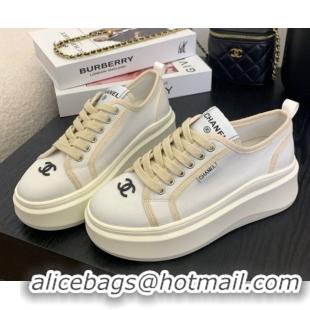 Good Product Chanel Platform Canvas Sneakers White 2025 CH061008