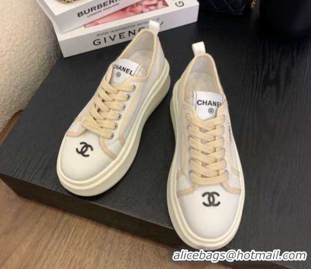Good Product Chanel Platform Canvas Sneakers White 2025 CH061008