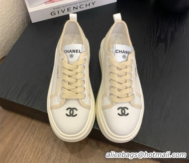 Good Product Chanel Platform Canvas Sneakers White 2025 CH061008