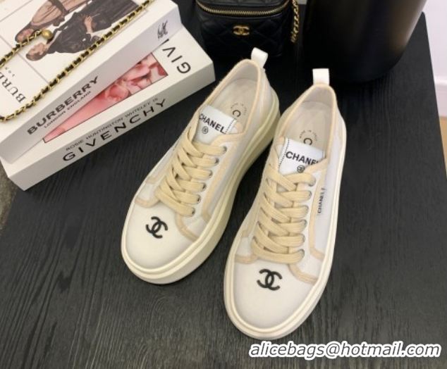 Good Product Chanel Platform Canvas Sneakers White 2025 CH061008