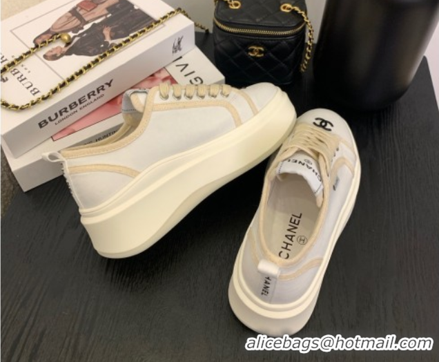 Good Product Chanel Platform Canvas Sneakers White 2025 CH061008