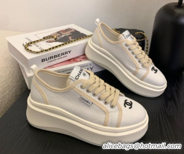 Good Product Chanel Platform Canvas Sneakers White 2025 CH061008
