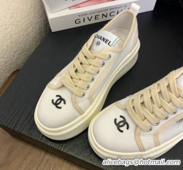 Good Product Chanel Platform Canvas Sneakers White 2025 CH061008