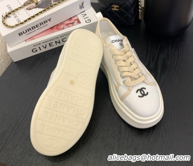 Good Product Chanel Platform Canvas Sneakers White 2025 CH061008