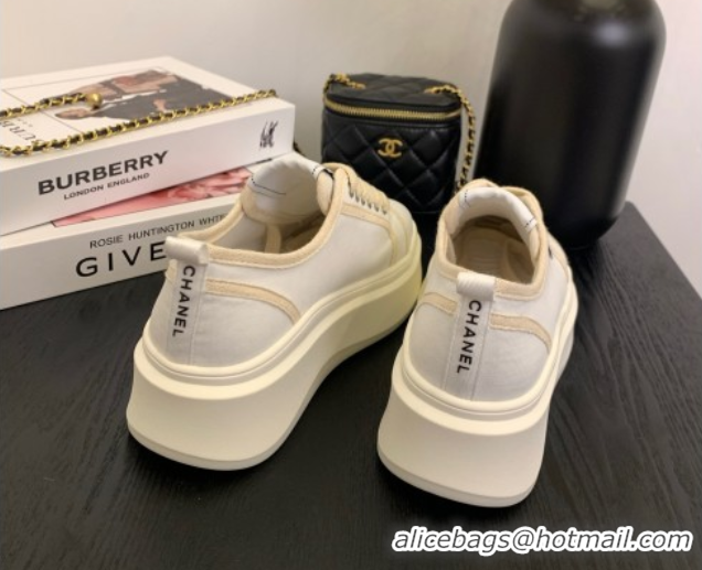 Good Product Chanel Platform Canvas Sneakers White 2025 CH061008
