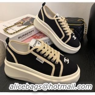 Luxury Cheap Chanel Platform Canvas Sneakers Black 2025 CH061008