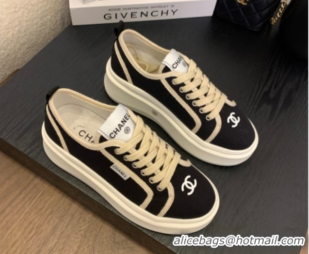 Luxury Cheap Chanel Platform Canvas Sneakers Black 2025 CH061008