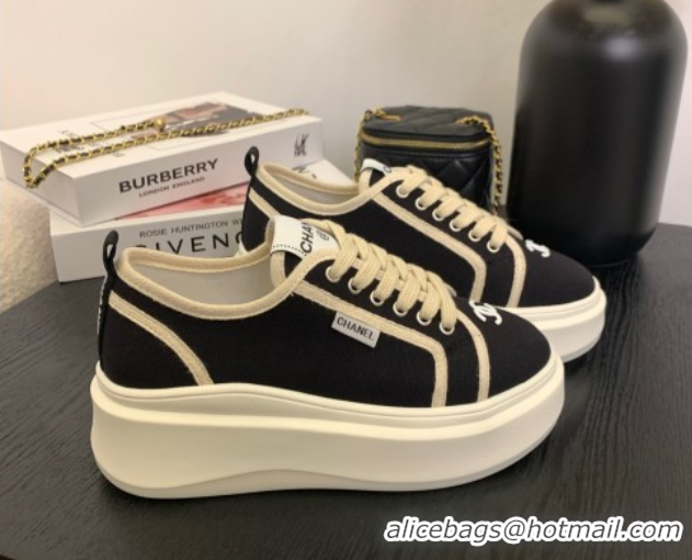 Luxury Cheap Chanel Platform Canvas Sneakers Black 2025 CH061008