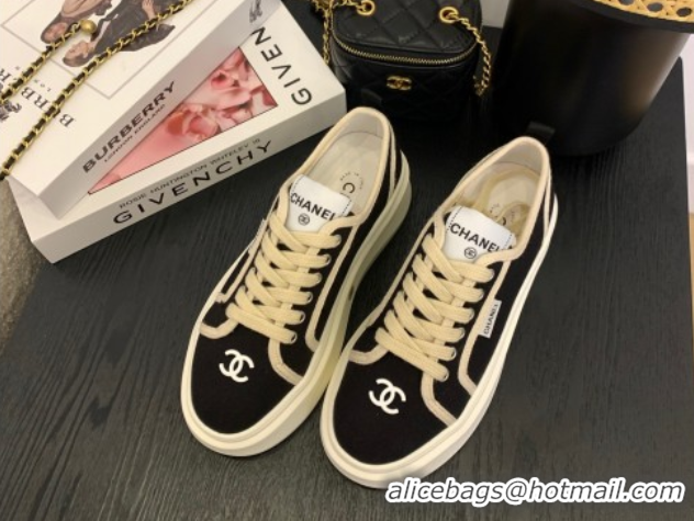 Luxury Cheap Chanel Platform Canvas Sneakers Black 2025 CH061008