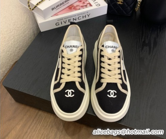 Luxury Cheap Chanel Platform Canvas Sneakers Black 2025 CH061008