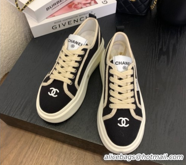 Luxury Cheap Chanel Platform Canvas Sneakers Black 2025 CH061008