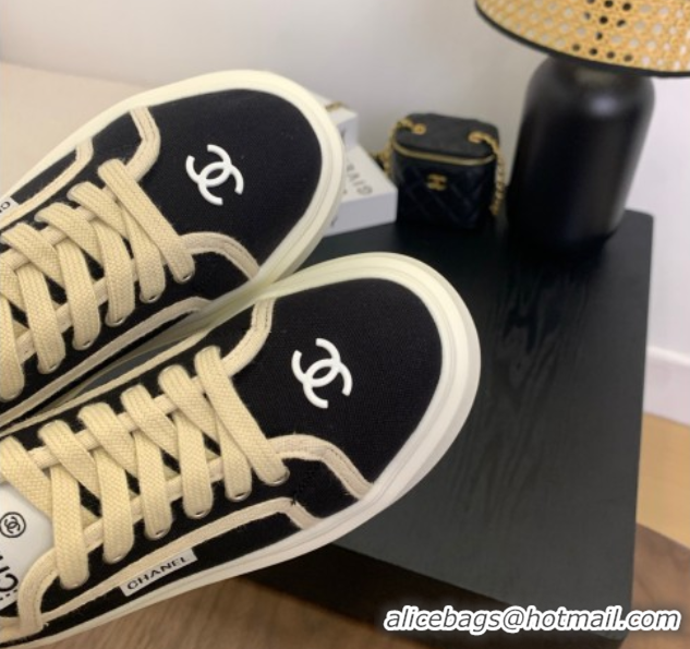 Luxury Cheap Chanel Platform Canvas Sneakers Black 2025 CH061008