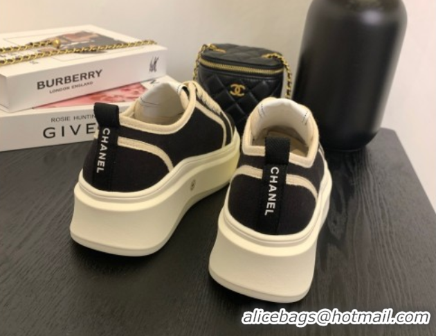 Luxury Cheap Chanel Platform Canvas Sneakers Black 2025 CH061008