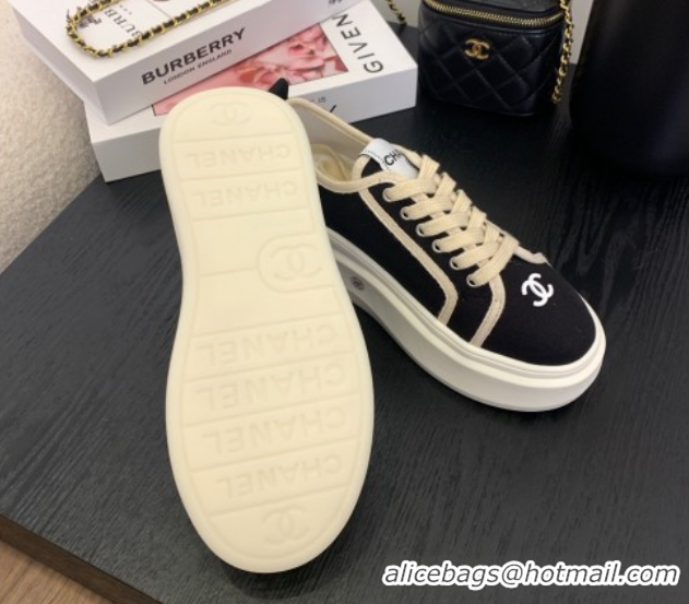 Luxury Cheap Chanel Platform Canvas Sneakers Black 2025 CH061008