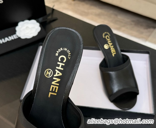 Pretty Style Chanel Calfskin Slides Sandal 8.5cm with Pearls Heel Black 2025 CH061009