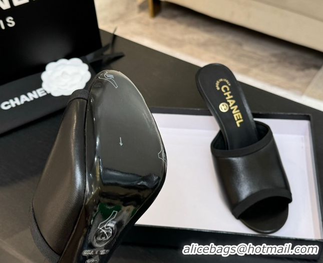 Pretty Style Chanel Calfskin Slides Sandal 8.5cm with Pearls Heel Black 2025 CH061009