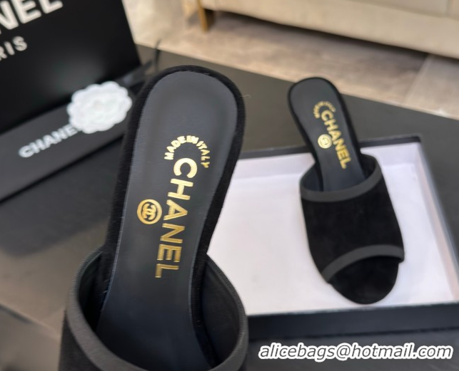 Grade Chanel Suede Slides Sandal 8.5cm with Pearls Heel Black 2025 CH061009